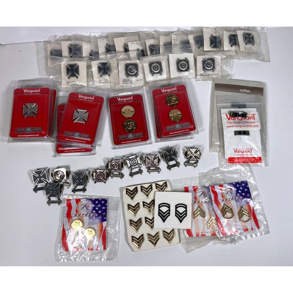 US Army Military Insignia Badge Rank Pin Lot Vanguard Rothco Marksman Chevrons